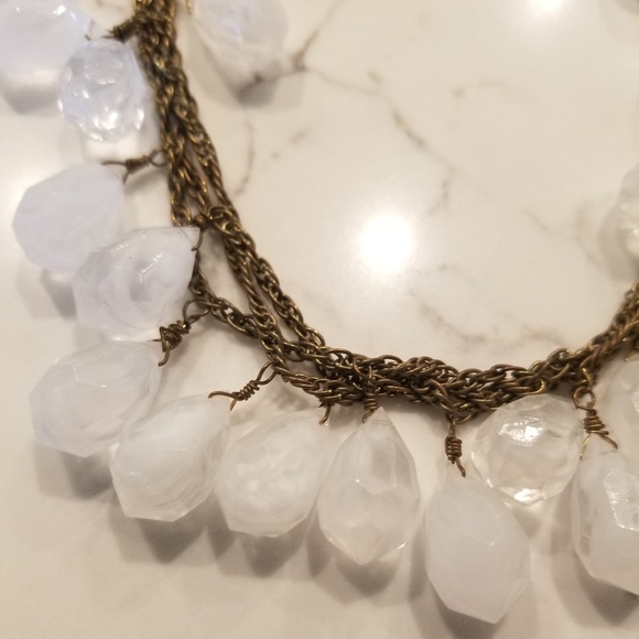 White Beaded Statement Necklace Free w Purchase - Picture 2 of 8